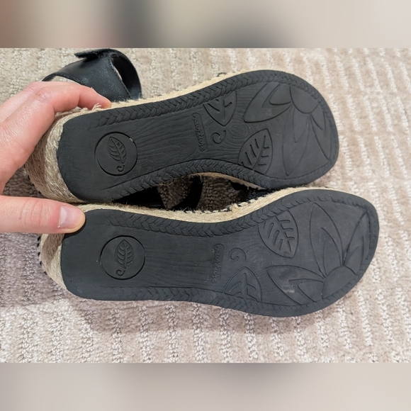 Nurture Black Leather Espadrille Wedge Sandals - Picture 9 of 9